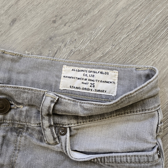 All Saints Women's Grey Distressed Denim Cutoff Shorts - Picture 3 of 4